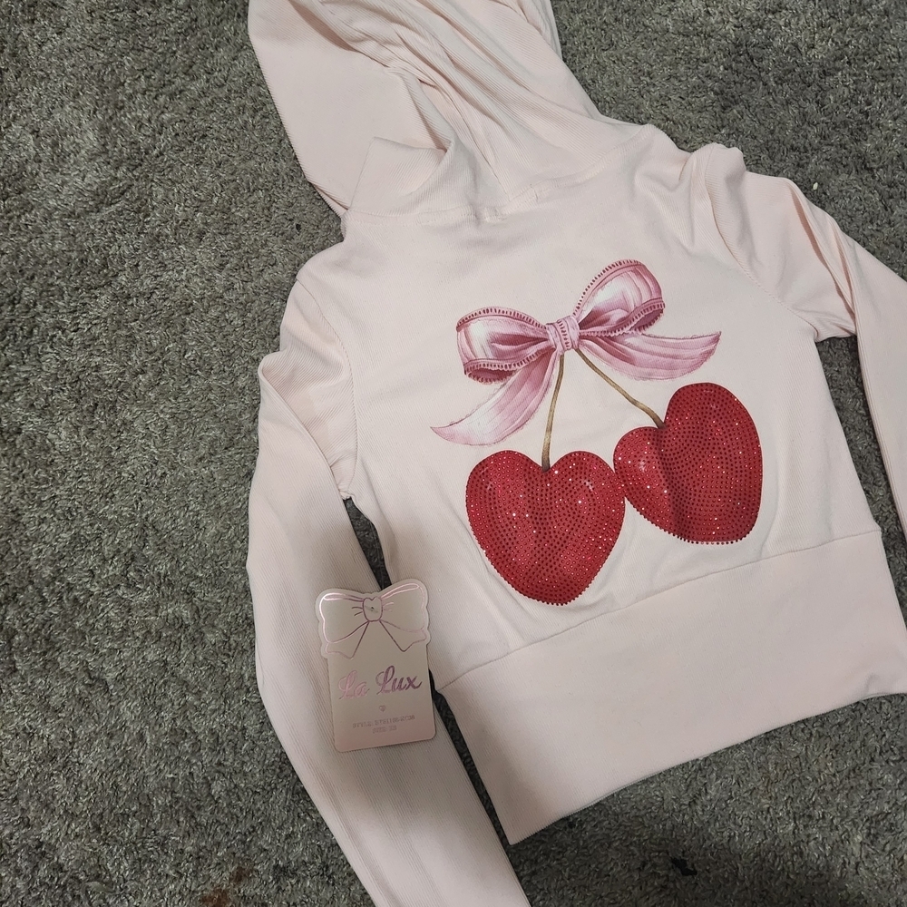 Lux Light Pink Hooded Zip Sweatshirt with Bow Keychain - Picture 6 of 7